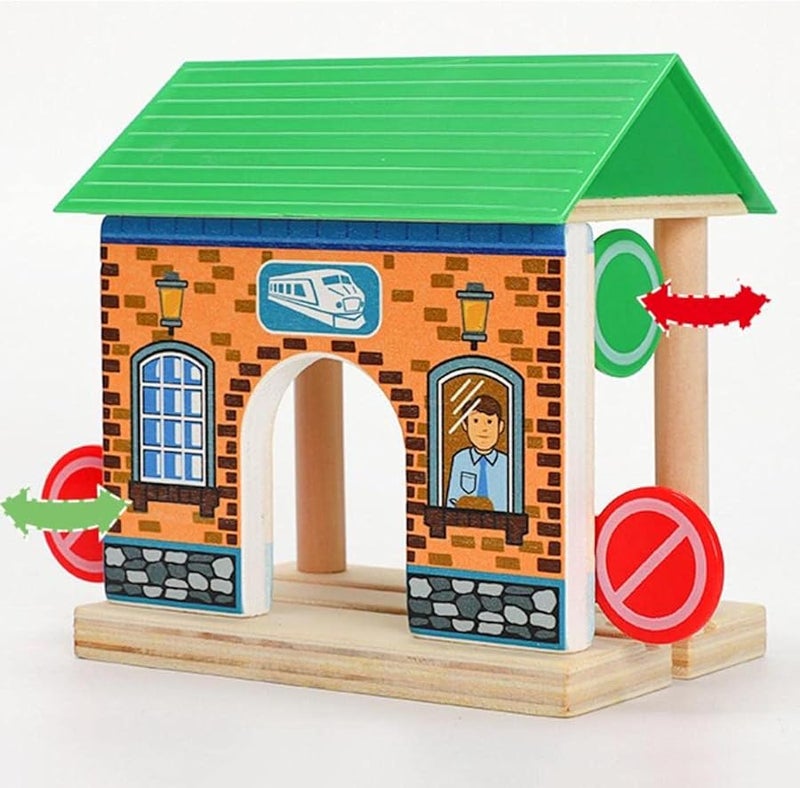 Wooden Train Track Accessories Set with Barricade Station for Kids - Image 5